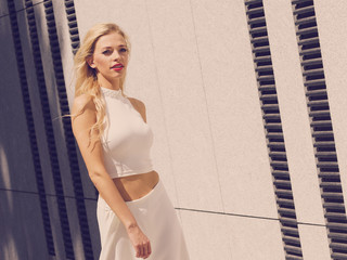 Fashionable woman in city