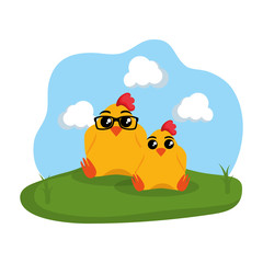 cute chickens couple characters