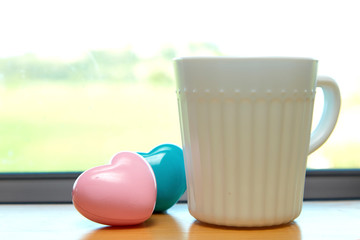 White coffee cup white Pink heart with blue