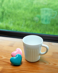 White coffee cup white Pink heart with blue