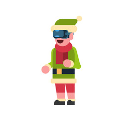 boy elf santa claus helper wear virtual reality digital glasses merry christmas holiday happy new year concept male cartoon character full length flat vector illustration