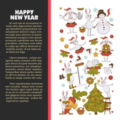 2019 New year celebration, bunny with snowman winter character vector.