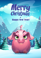Vector bright illustration the girl pig greeting card
