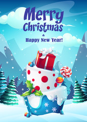 Vector bright illustration greeting card Merry Christmas