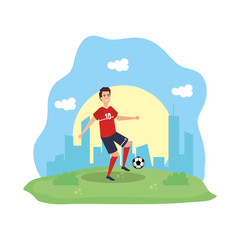 man practicing soccer football