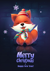 Vector cartoon illustration the funny fox greeting card