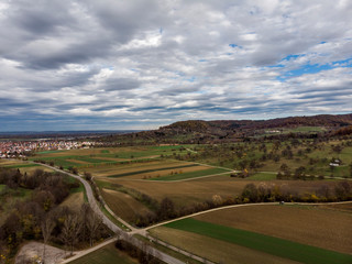 Fototapeta na wymiar Wolken über einer Agrarlandschaft - Luftaufnahme