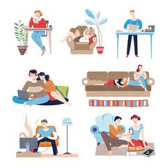 Weekends at home people with passive lifestyle relaxing