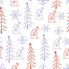 Christmas seamless pattern with doodles
