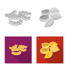 Vector design of pasta and carbohydrate sign. Set of pasta and macaroni stock symbol for web.