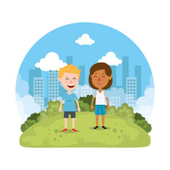 cute little kids couple in the park