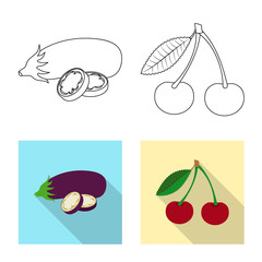 Isolated object of vegetable and fruit symbol. Set of vegetable and vegetarian stock vector illustration.
