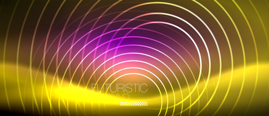 Neon glowing techno lines, hi-tech futuristic abstract background template with square shapes