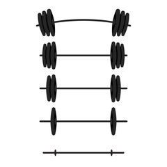 Black barbells with different weight set for gym, fitness and athletic. Weightlifting and bodybuilding equipment