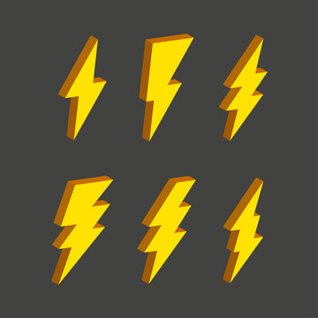 Electric thunderbolt lighting flash icon set. Art design dangerous symbol