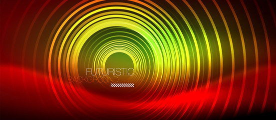 Neon glowing techno lines, hi-tech futuristic abstract background template with square shapes