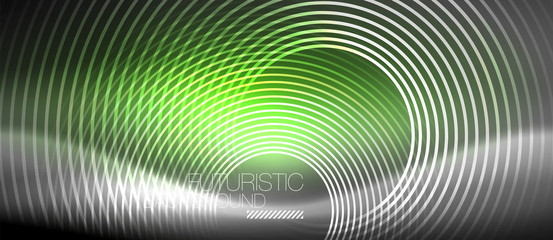 Neon circles abstract background, shiny lines