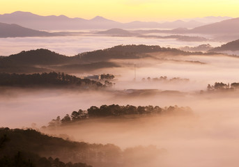Amazing view of mountain, mist & cloud when dawn coming.