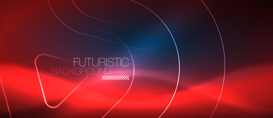 Neon glowing techno lines, hi-tech futuristic abstract background template with geometric shapes