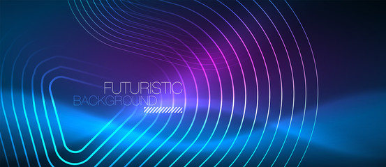 Neon glowing techno lines, hi-tech futuristic abstract background template with geometric shapes