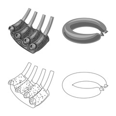 Vector illustration of meat and ham sign. Set of meat and cooking stock symbol for web.