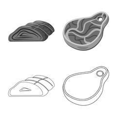 Isolated object of meat and ham sign. Collection of meat and cooking stock symbol for web.