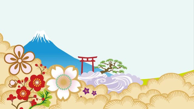 Traditional Japanese New Year animation with Japanese greeting words motion graphics. Japanese text means &ldquo;Happy new year, Please let me express the greetings of the new year to you&rdquo;.
