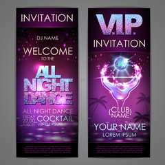 Set of disco background banners. All night dance cocktail poster