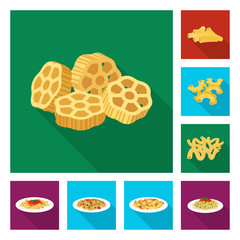 Vector design of pasta and carbohydrate sign. Set of pasta and macaroni stock symbol for web.