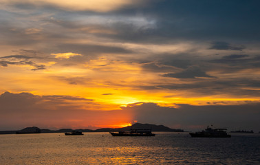 Colorful of sunset on sea scape background