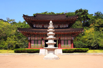 Fototapeta premium Stone pagoda in buddhist temple Kwanbob, Pyongyang, North Korea (DPRK)