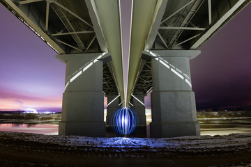 Night landscape with the Futuristic glowing sphere
