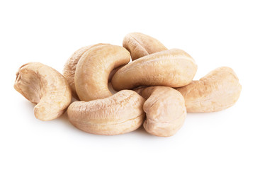 Cashew nuts isolated on white background.