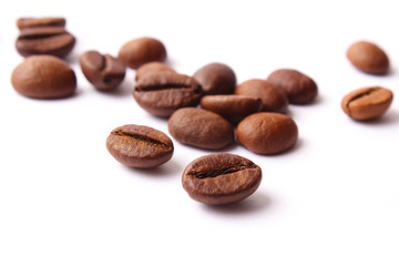 coffee beans isolated on white, aromatic coffee, coffee drinks