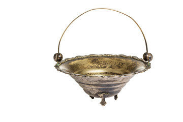 metal oriental vase with an ornament isolated on a white background

