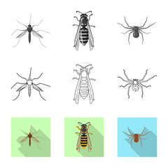 Vector illustration of insect and fly logo. Set of insect and element vector icon for stock.