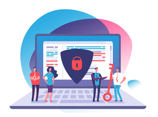 Application data protection. Exposed access code security, website and internet safety and online privacy vector concept. Security and protection laptop data illustration