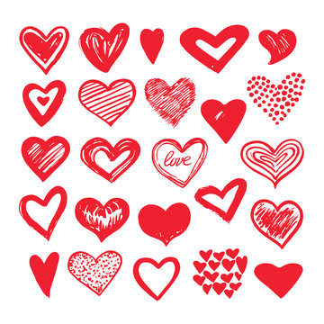 Sketch hearts. Romantic doodle love elements. Hearted shapes valentines day vector icons. Illustration of heart shape drawing