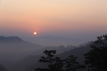 Amazing view of mountain, mist & cloud when dawn coming.