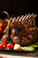 Baked lamb loin, served with asparagus.