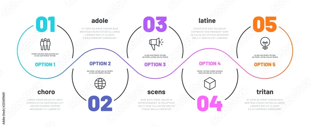 Poster line step infographic. 5 options workflow diagram, number infograph, process steps chart with line i