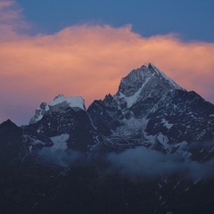Mountains Kangtega and Thamserku just after sunset. Nepal.
