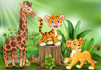 Obraz na płótnie Canvas Cartoon of the nature scene with different animals