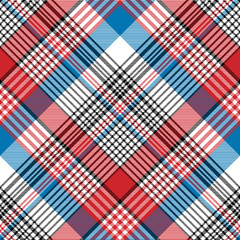 Red blue fabric texture check plaid seamless pattern