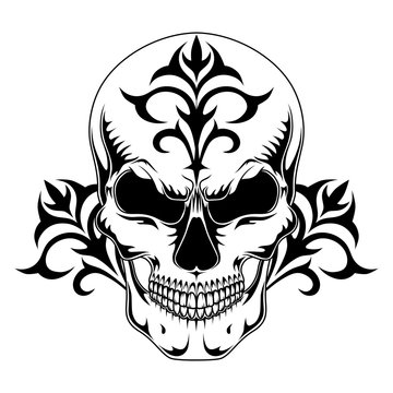 Vector image of a skull with a pattern on a white background.
