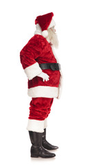 santa claus waiting in line while holding hips