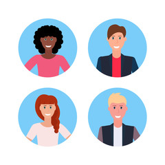 set business people face avatar collection happy mix race woman man office workers male female cartoon character portrait isolated