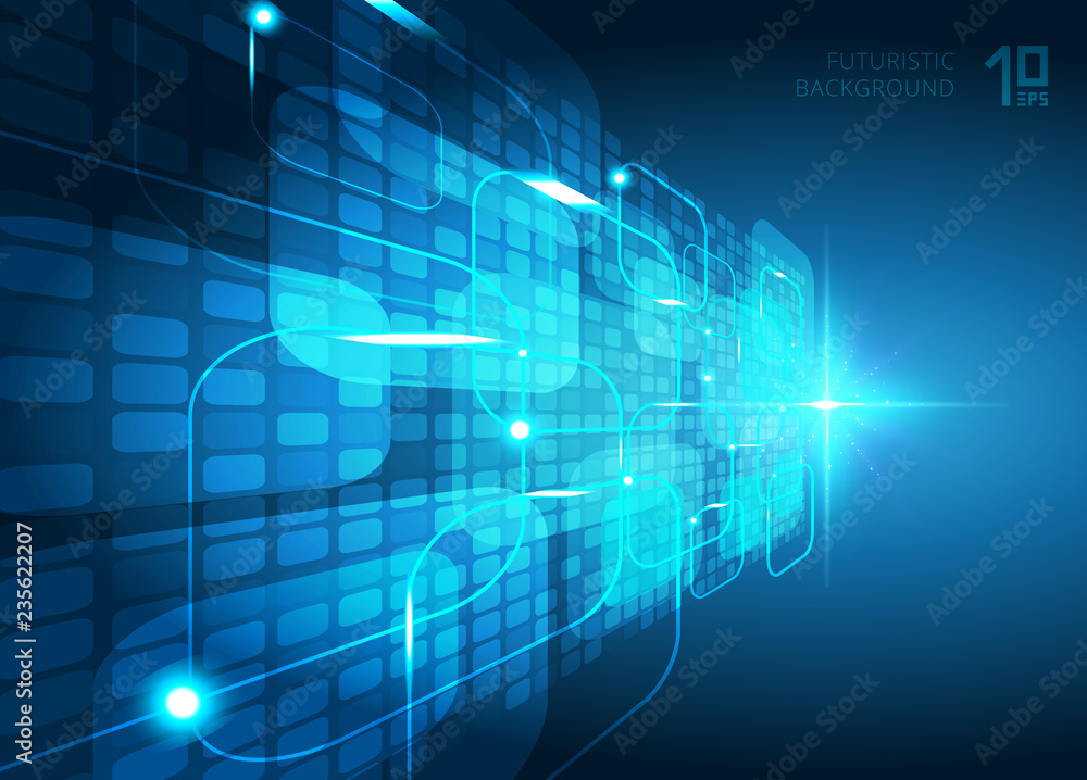 Poster abstract futuristic digital blue squares virtual technology concept perspective background explosion
