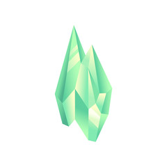 Light green crystal, precious gemstone or semiprecious stone vector Illustration on a white background