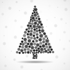 Abstract Christmas tree of snowflakes. Merry Christmas and Happy New Year